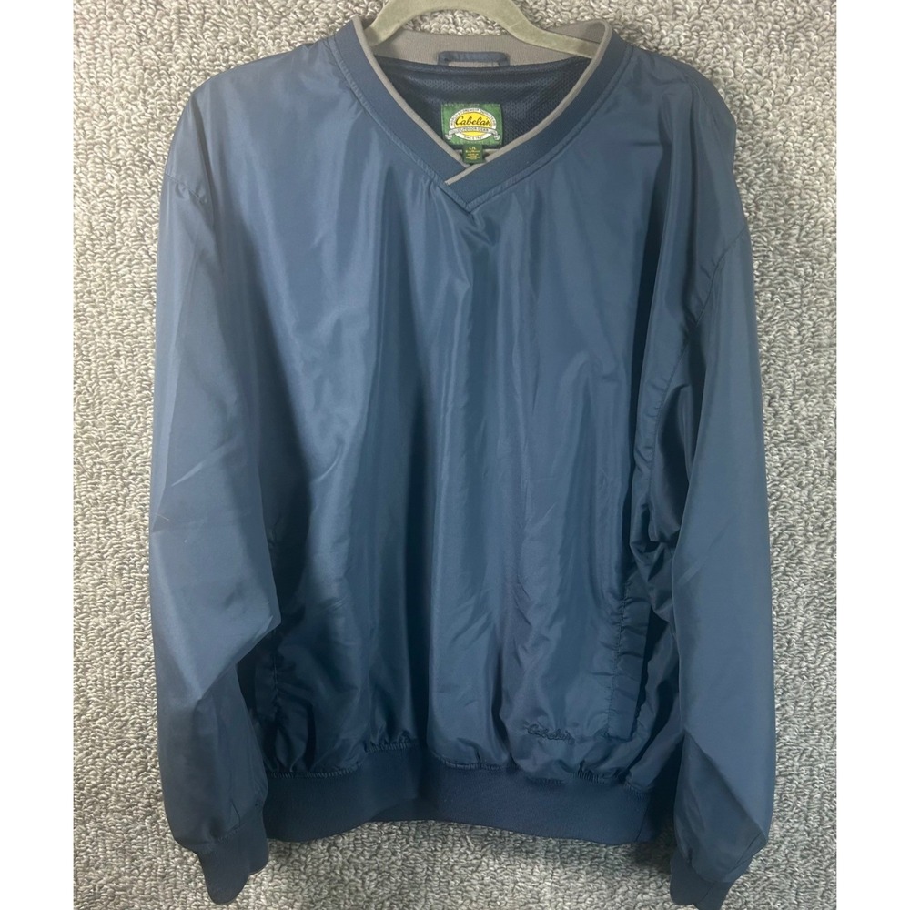 Cabelas Windbreaker‎ Pullover Blue V-Neck Mesh Lined Outdoor Mens Large